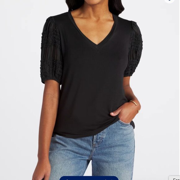 Les Serein Mixed Media V Neck Knit Top - Picture 1 of 8